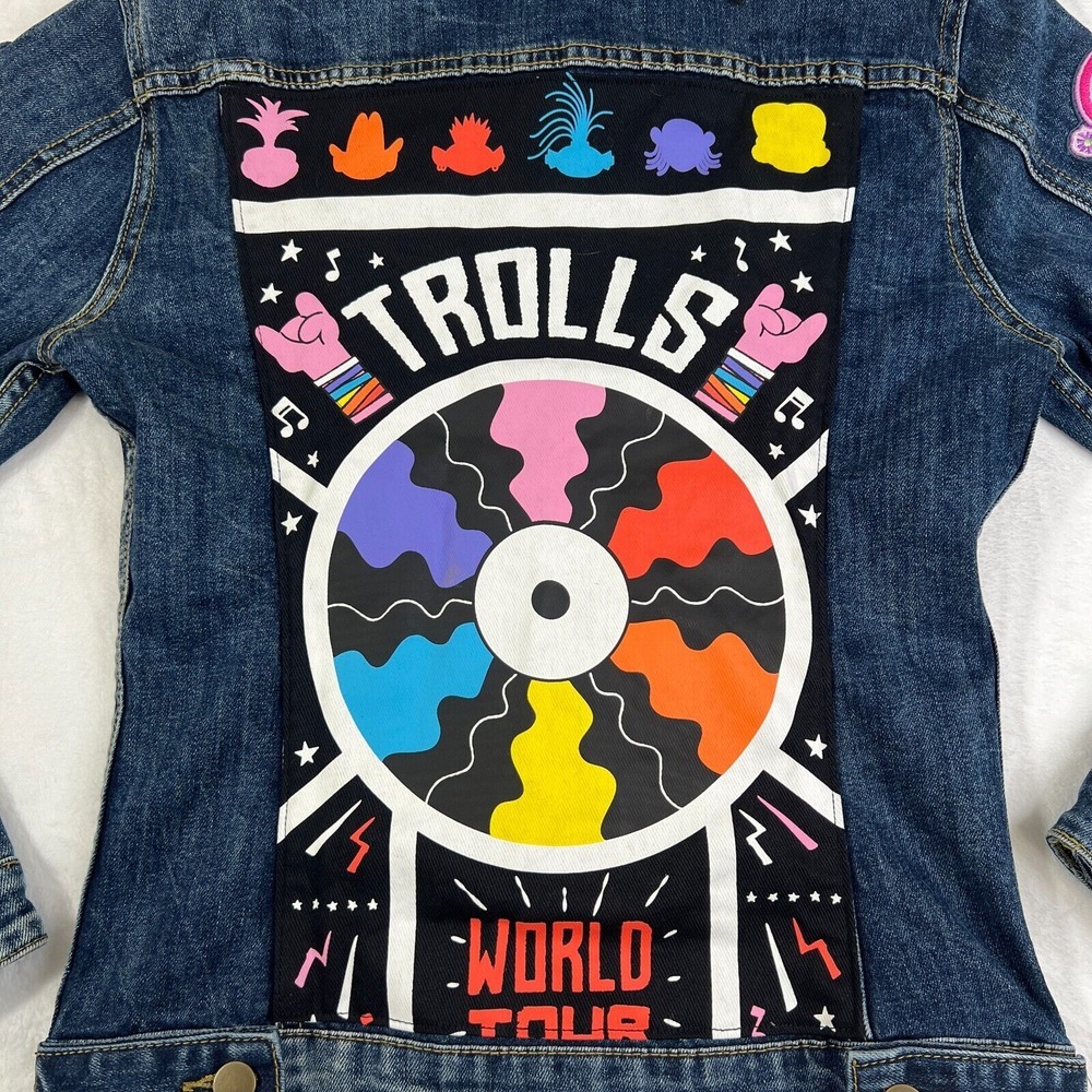 Trolls World Tour Jean Jacket Small Movie Promo HTF US Denim Patches Stellar